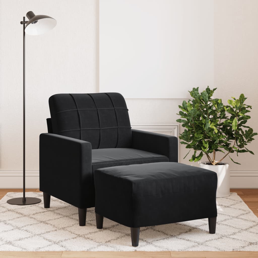 Fauteuil avec repose-pied en velours