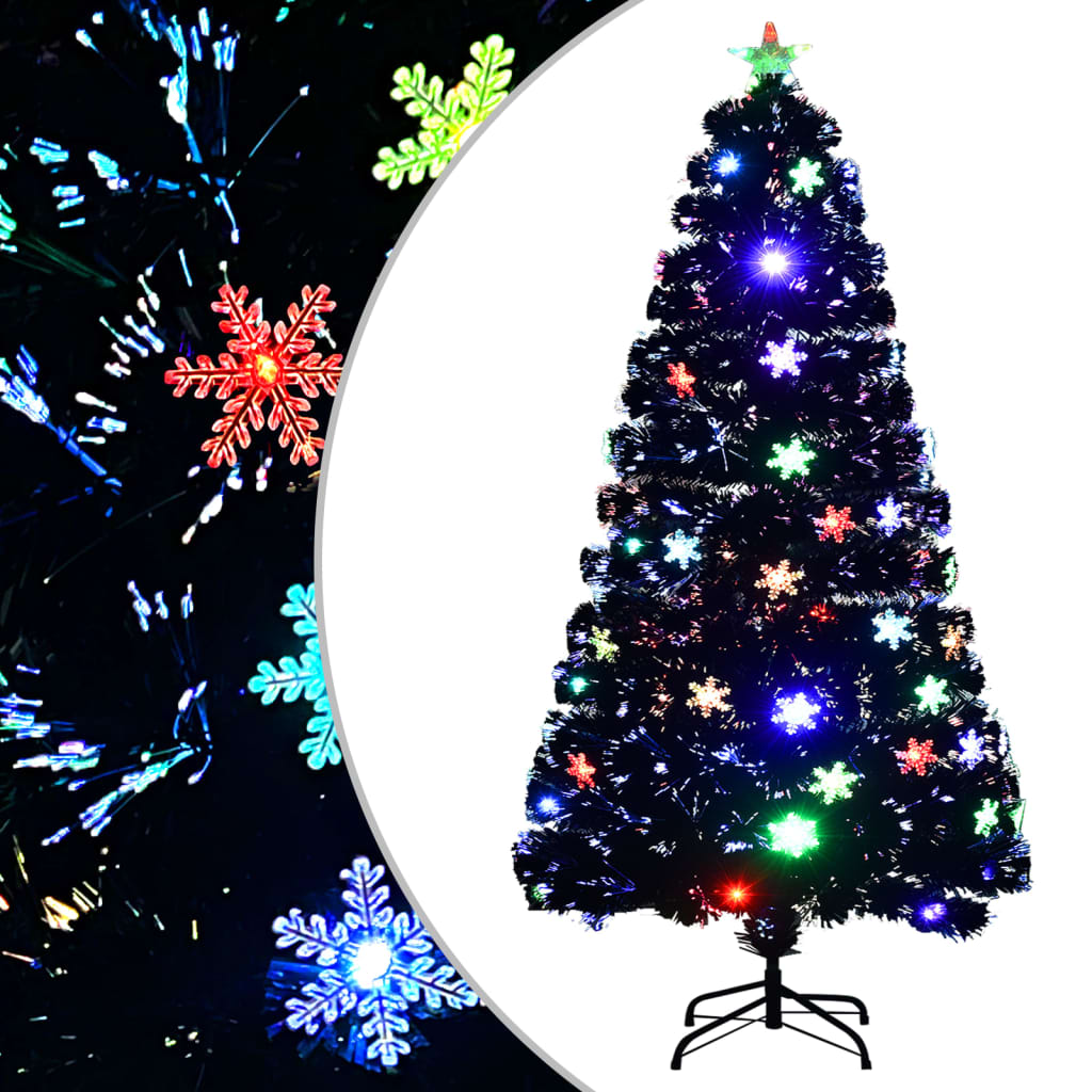Sapin de Noël et flocons de neige LED Noir 120 cm Fibre optique
