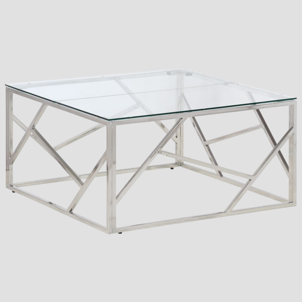 Table basse en acier inoxydable et verre trempé