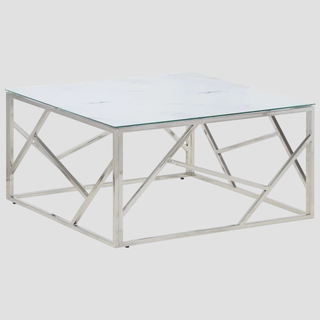 Table basse en acier inoxydable et verre trempé