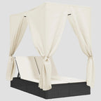 Chaise longue double avec toit et rideaux résine tressée