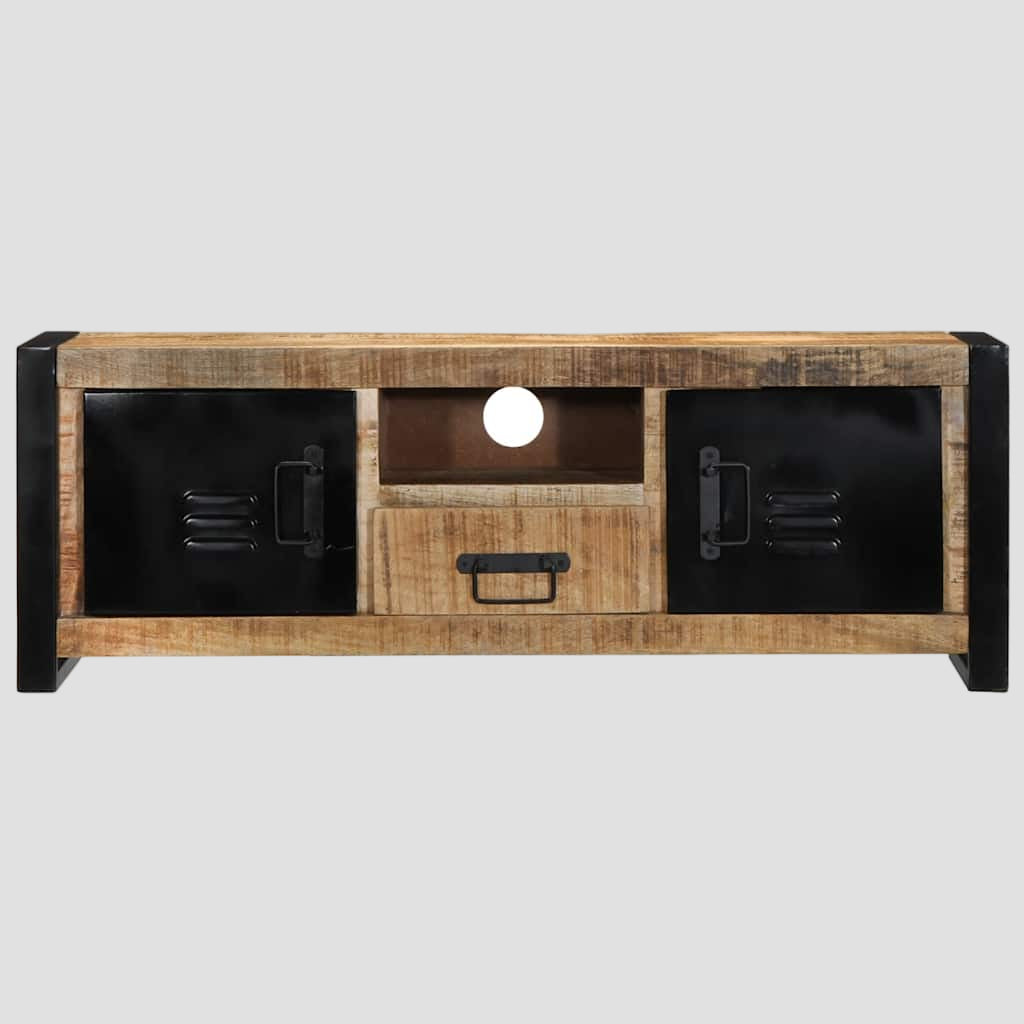 Meuble TV en bois massif de manguier brut 100x30x35 cm