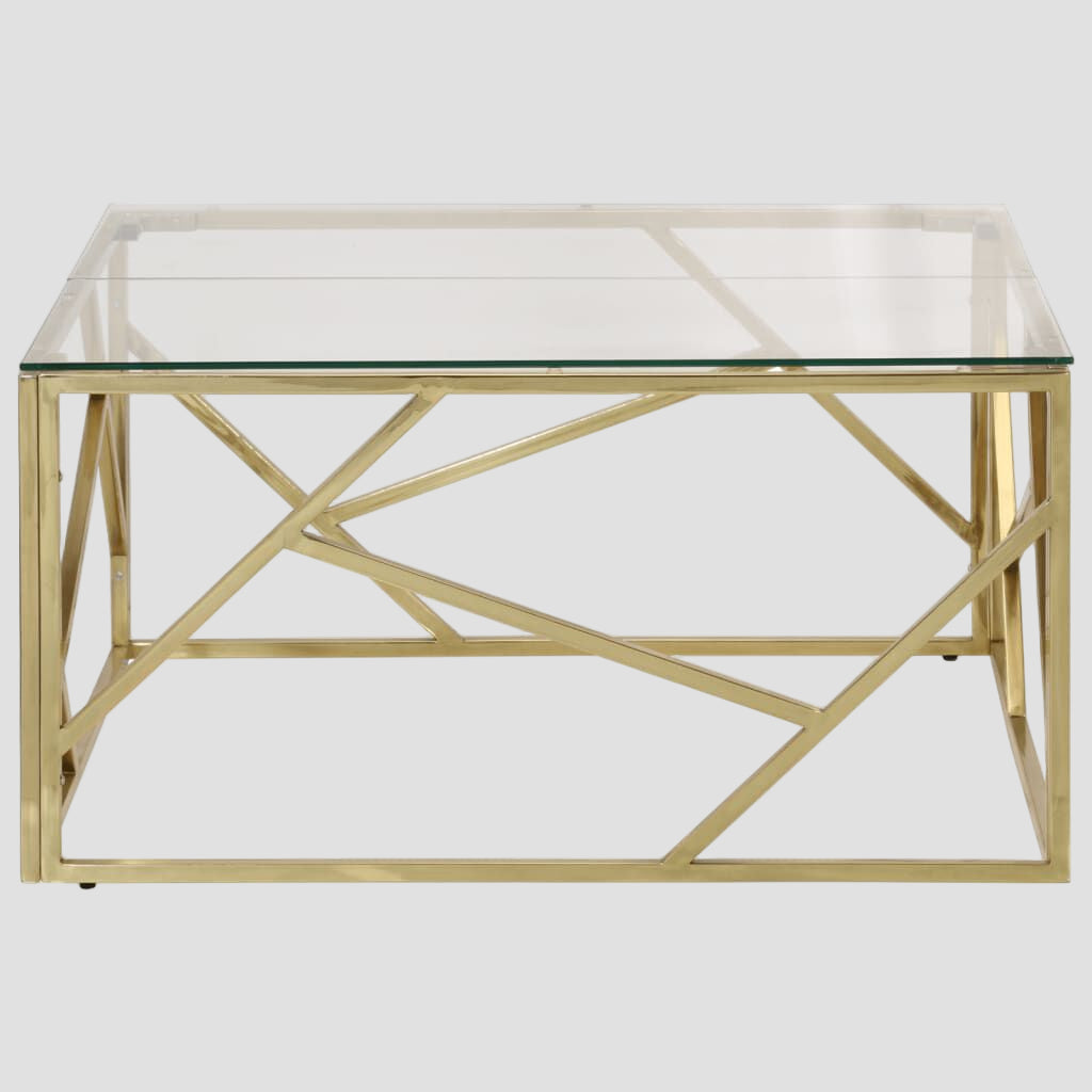 Table basse en acier inoxydable et verre trempé