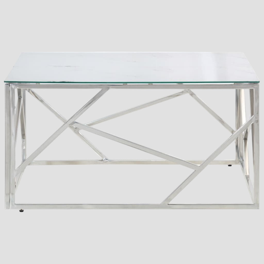 Table basse en acier inoxydable et verre trempé