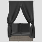 Chaise longue double avec toit et rideaux résine tressée