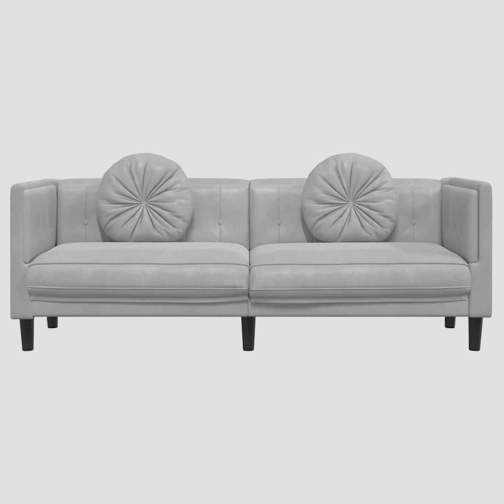 Canapé avec coussins 2 places gris clair velours