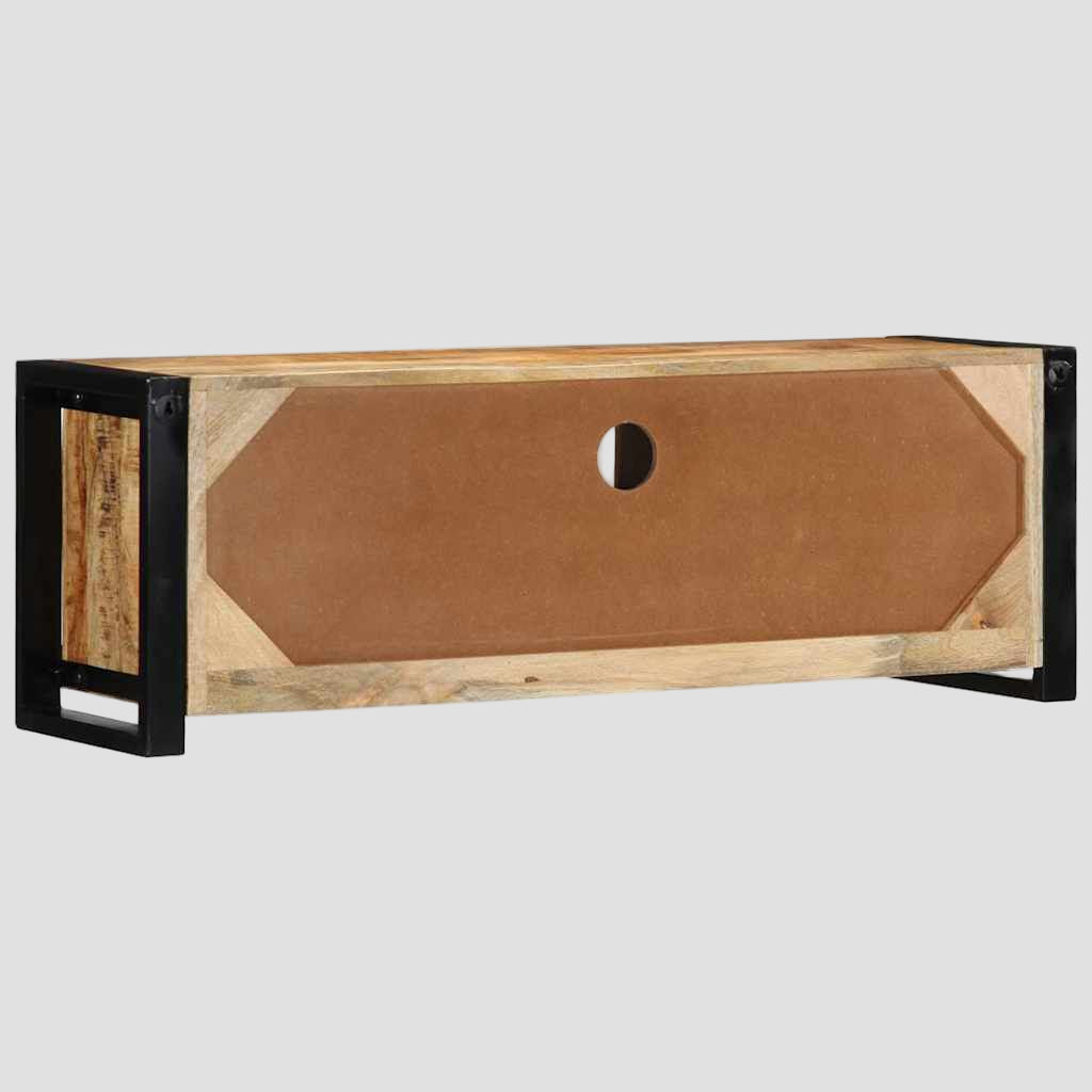 Meuble TV en bois massif de manguier brut 100x30x35 cm