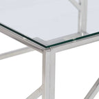 Table basse en acier inoxydable et verre trempé