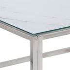 Table basse en acier inoxydable et verre trempé