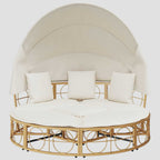 Lit de repos d'extérieur avec auvent et coussins résine tressée