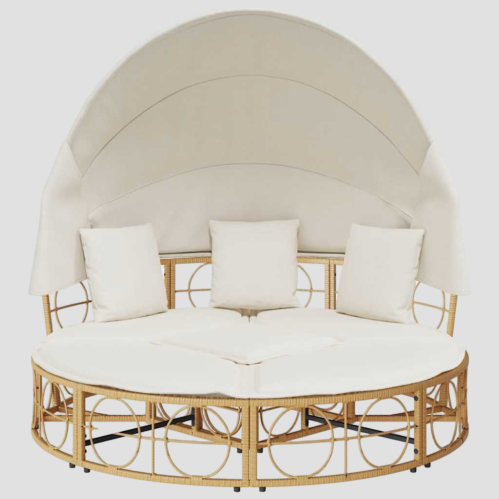 Lit de repos d'extérieur avec auvent et coussins résine tressée