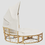 Lit de repos d'extérieur avec auvent et coussins résine tressée